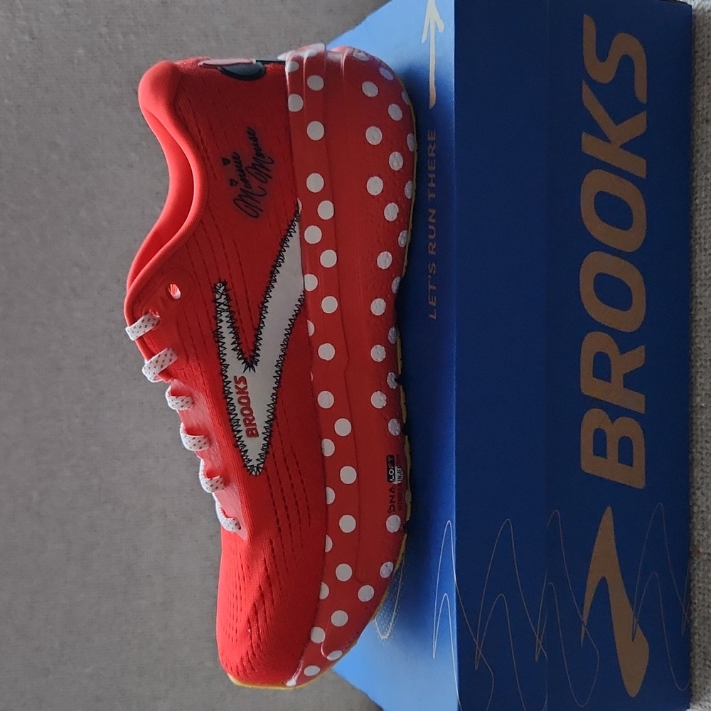 Brooks Ghost Max Minnie Mouse in  Red and White Sneakers - Picture 2 of 8